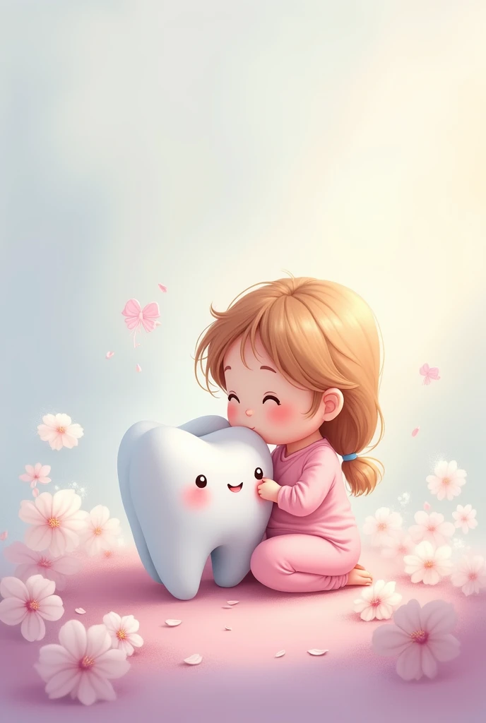 Baby tooth cartoon with his mom tooth breastfeeding in pastel colors