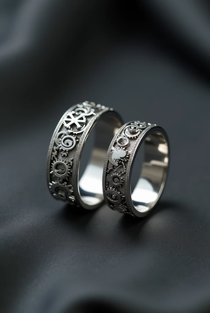 Two silver rings created with cutting-edge technology, with gears representing a bird and a cage, fine and delicate, as well as thin for men