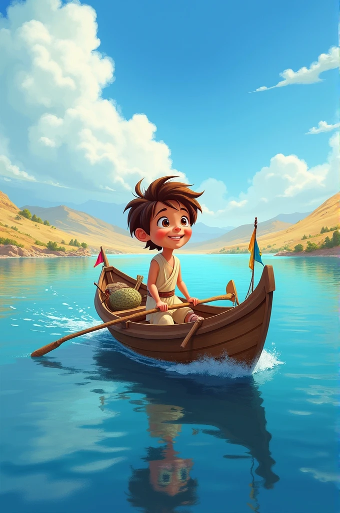 James the boy in the boat on the Sea of Galilee Disney 
