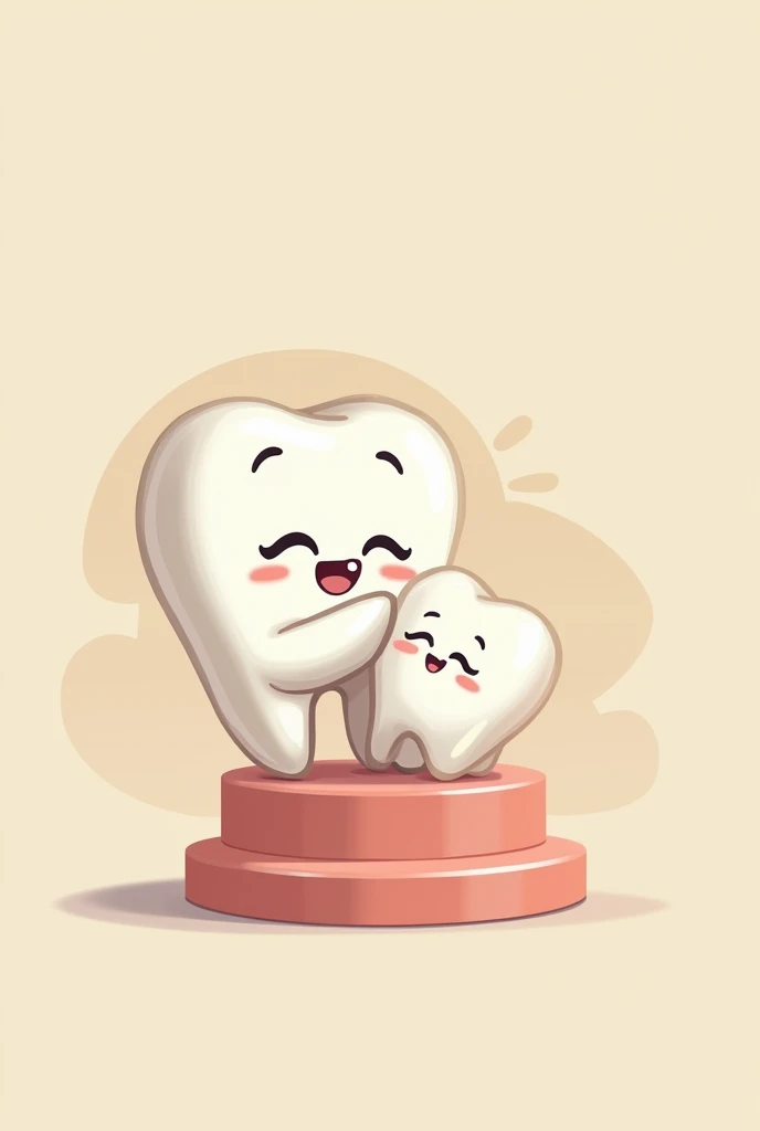Cartoon of baby tooth with his mom tooth breastfeeding on a pastel colored bust