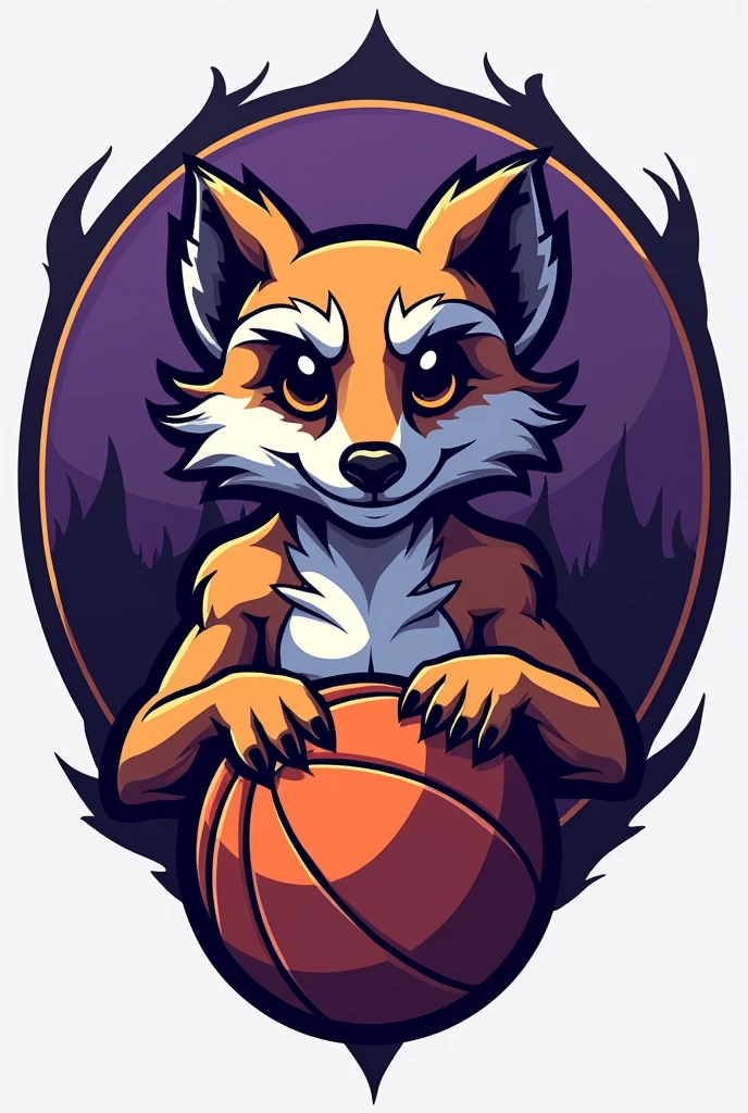 Create a basketball logo where the figure is a zoricata, where it fits into a circle, where the color purple predominates, and keep the color of the zuricata, that has the name of the team as "meerkats"