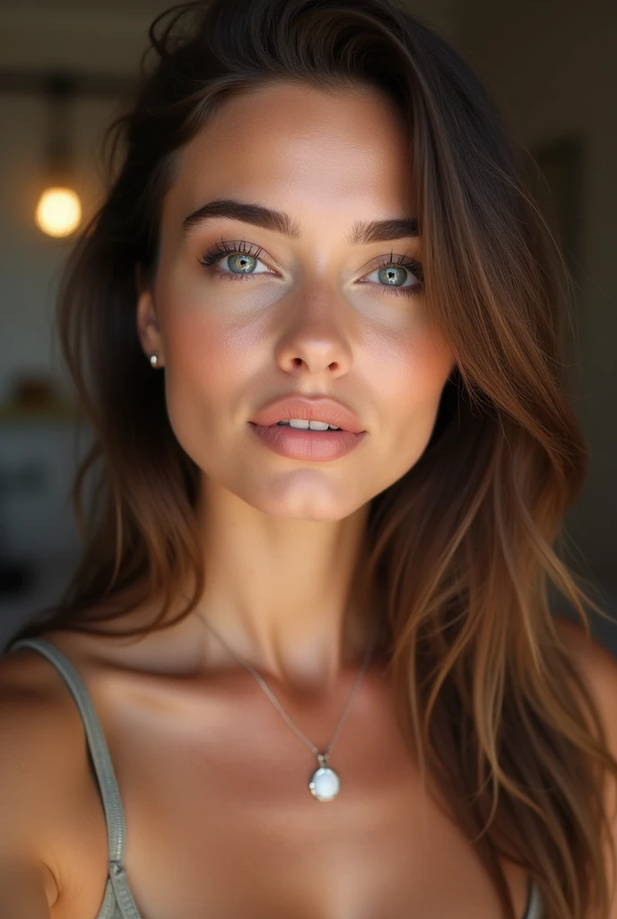 influencer woman, attractive, provocative look, clear skin, tender, taking a selfie, high quality. seed 81881265