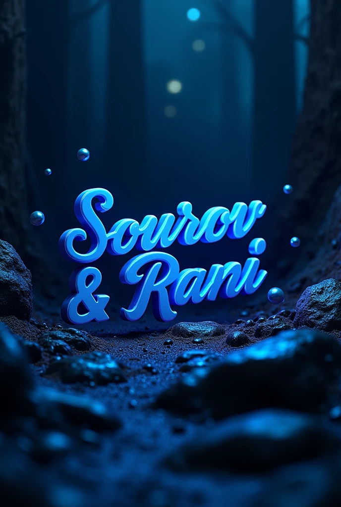 A 3d wallpaper with a name ( sourov & Rani) , make it black and dark blue, the name color will be nevi blue