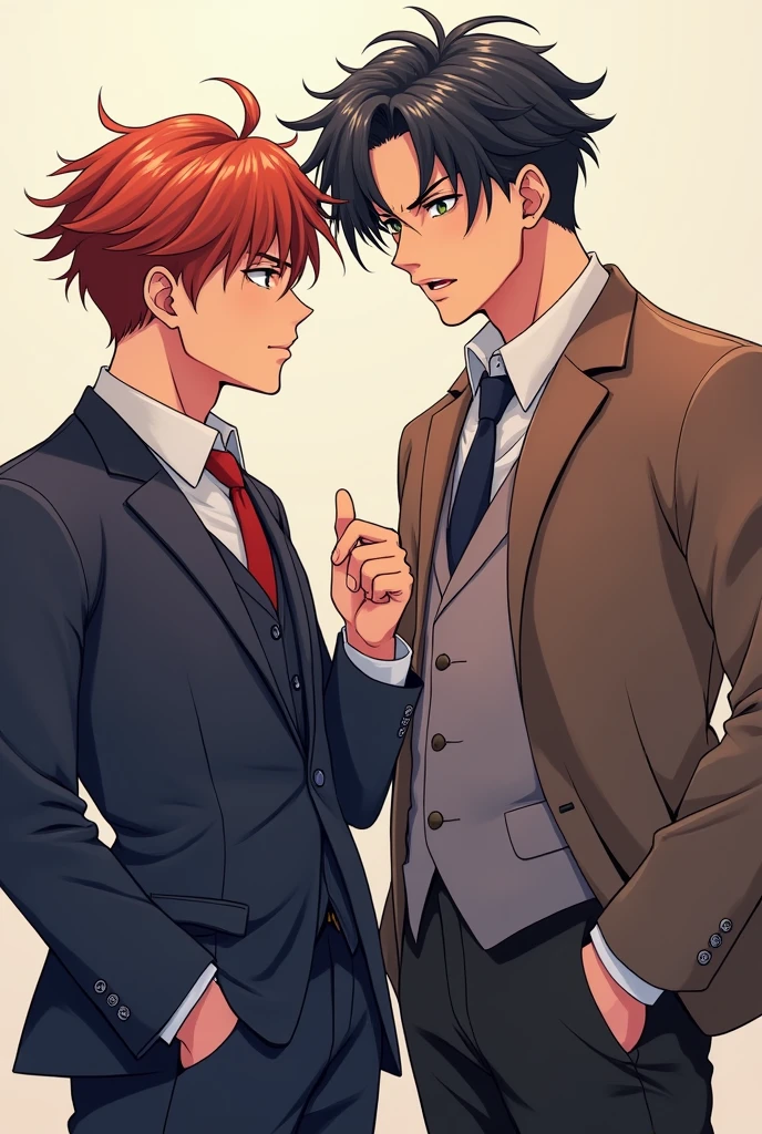 two men together one happy posing and one angry manhwa bl style
(make it look full body
