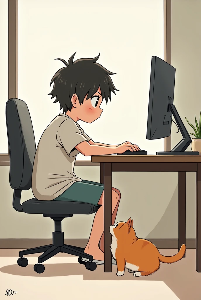 boy on the computer with a cat manga format
