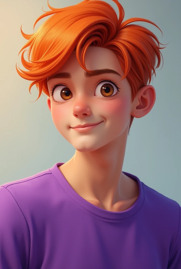 ager boy with orange hair and brown eyes wearing purple shirt
