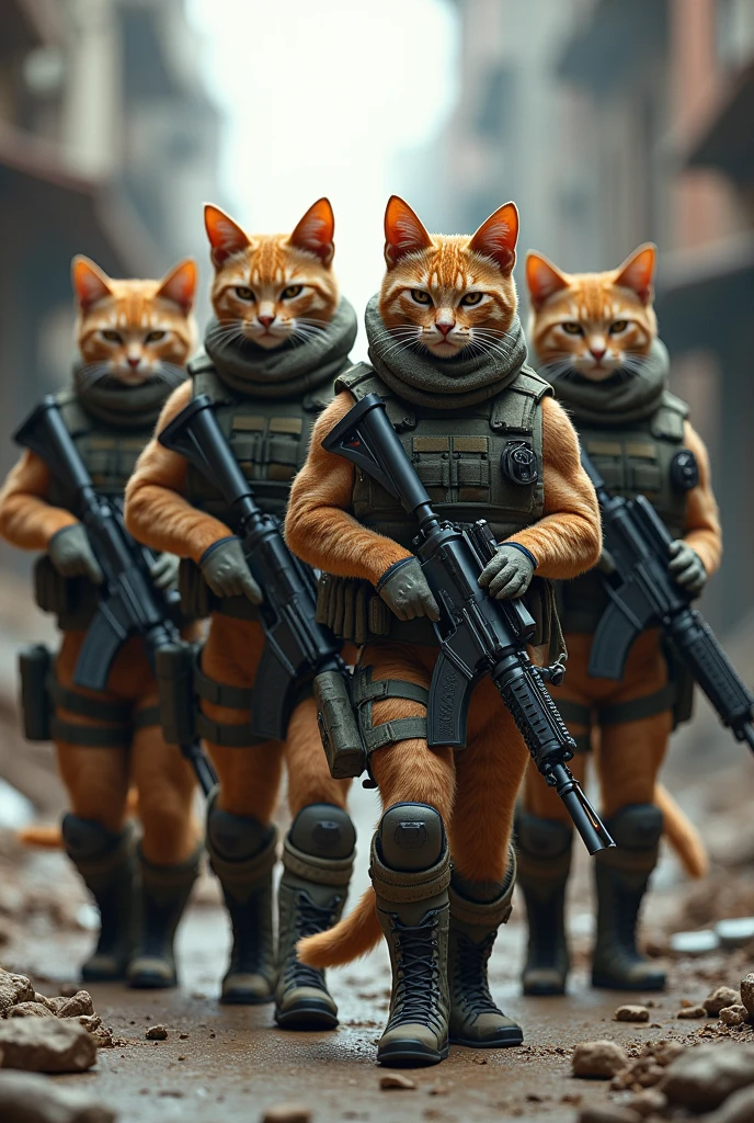 4 military equipped cats