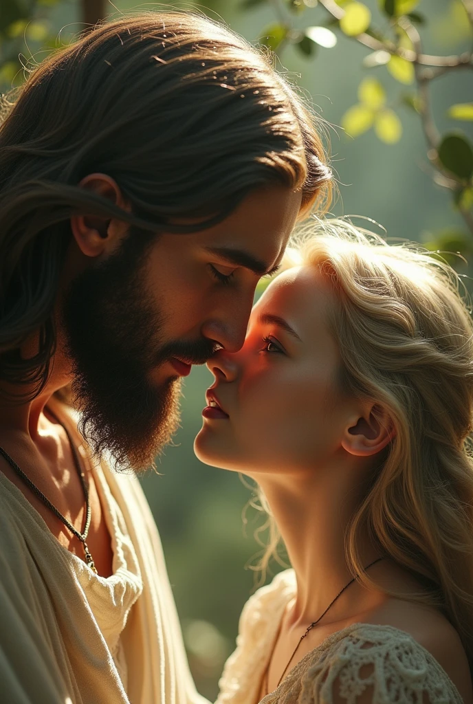 Blond Woman with Big eyes in love hughe with jesus.