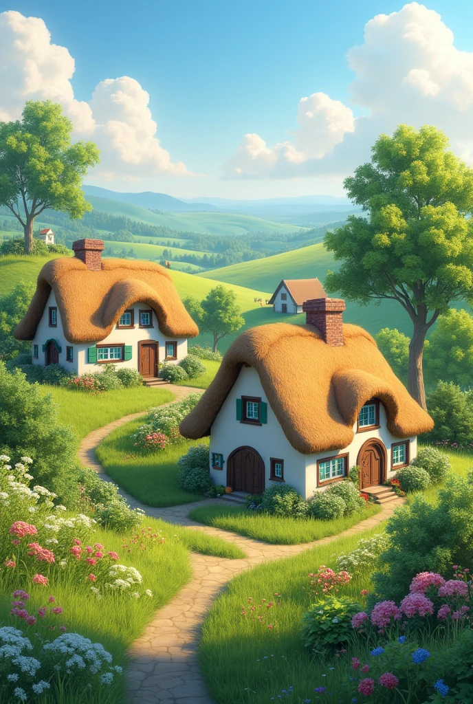A picture of the beauty of Denmark with cottages, meadows in the typical style of Denmark