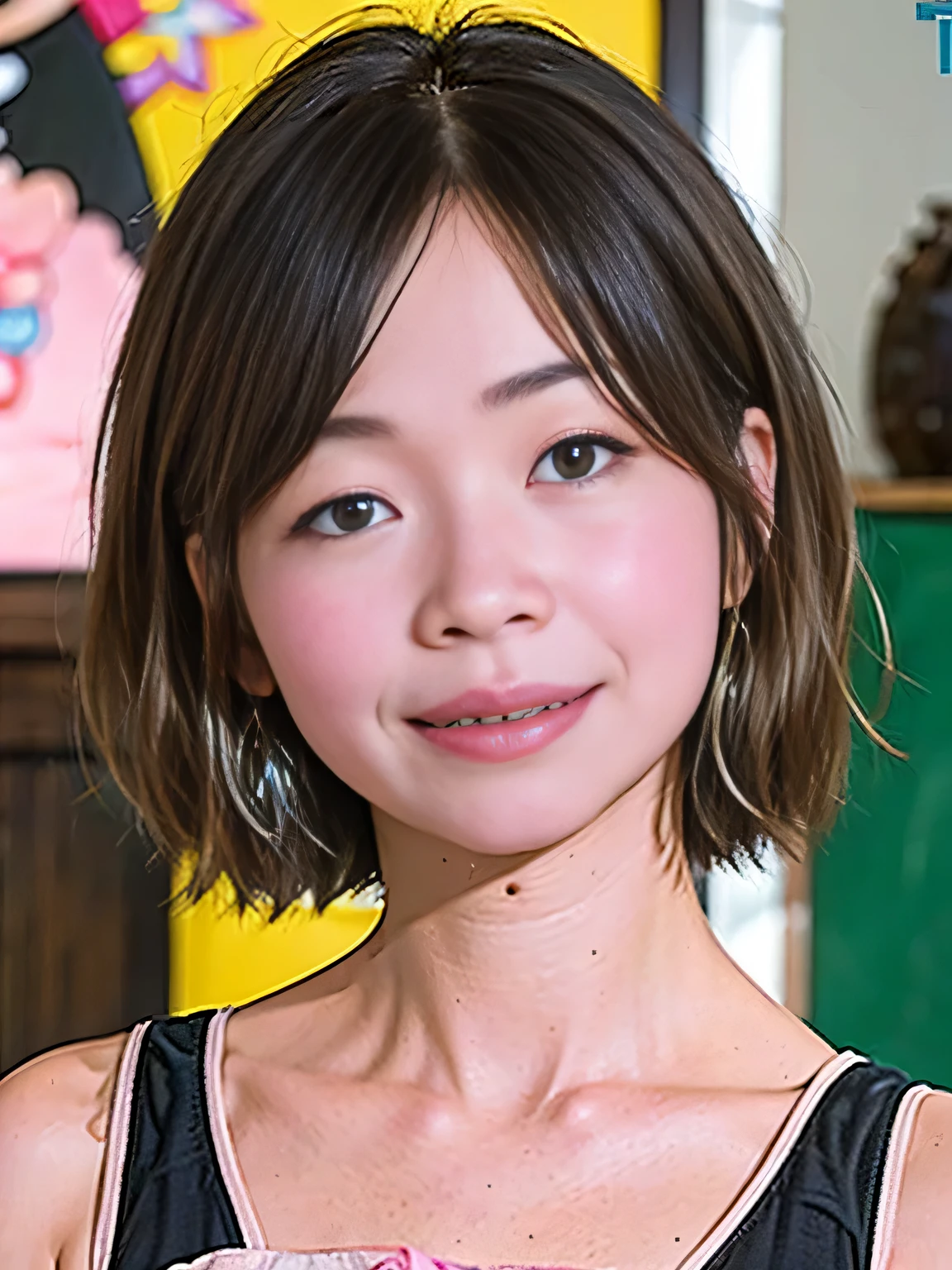 very cute and beautiful girl,(Very detailed美しい顔),(Pink leotard:1.2),Sleeveless,(Captivating smile:1.2),blush,((Bob Hair:1.2)).Black Hair,View your audience, (Highest quality,masterpiece),Absurd,High resolution,Very detailedな,Very detailed,32K,8k resolution, Intricate details,Movie Scenes,Detailed Background,alone,Dynamic Angle,