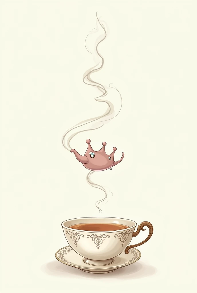 Clipart of whimsical teapot pouring tea into a delicate teacup, with steam forming the shape of a tiara above the cup