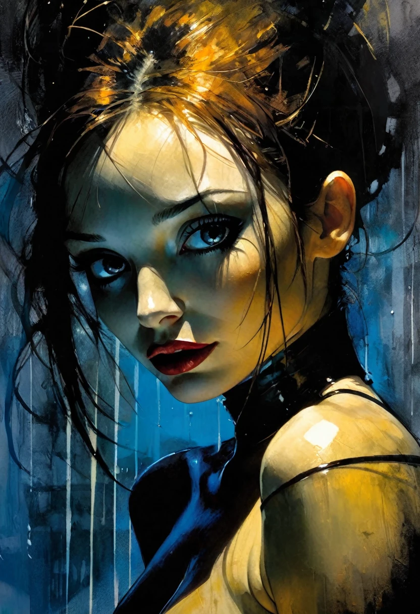((Top quality, 8k, Masterpiece: 1.3)), 1 woman, Beautiful girl with slim abs: 1.3, Large: 1.2, seductive pose, Swimming pool, Ultra detailed face, High detailed lips, detailed eyes, double eyelids, Smile, sm, sexy, bk and white image, between shadows, oil painting, chiaroscuro, sensual, dramatic lighting, moody atmosphere, photorealistic, intricate details, masterpiece, ultra-detailed, high quality, 8k, best quality, realistic, cinematic, dark and brooding, expressionistic, powerful composition, emotional impac, art inspired by Bill Sienkiewicz and dave mckean