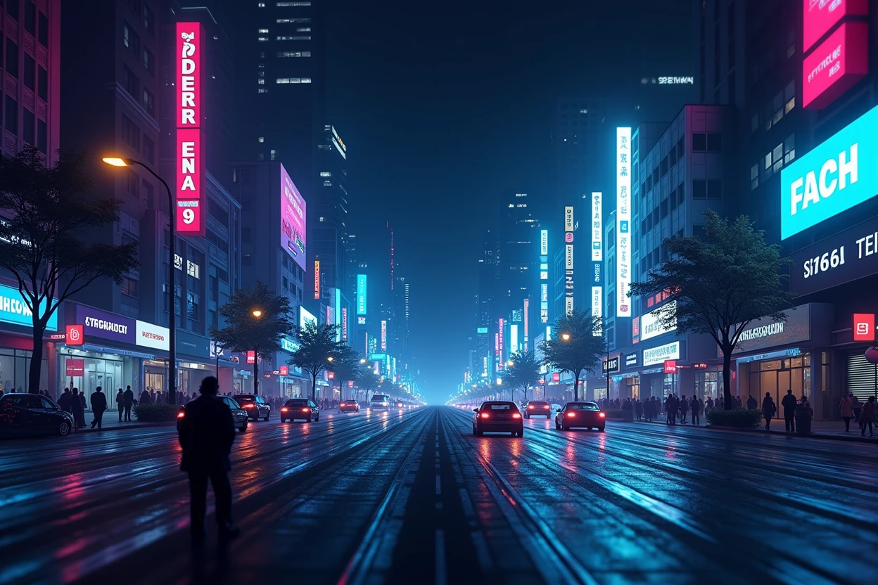 work of art, best qualityer, minimalist art, graphic design, professional art, cyberpunk city 2077, street with futuristic cars and pedestrians, illuminated buildings, technological city, A pe's POV