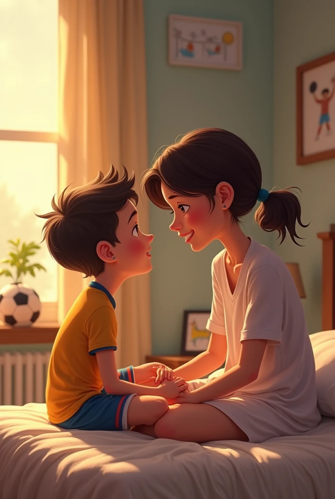 Thomas's mom coming into the room and asking what's wrong. with the same main character playing soccer same animated appearance