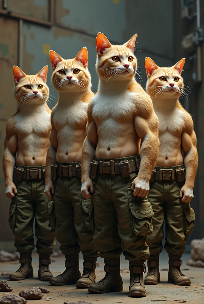 4 gato militares equipado con pantalones 👖
Y con musculado 💪