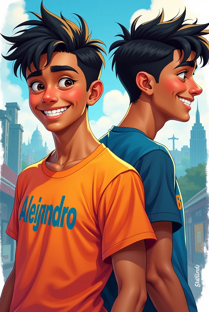 Create Alejandro in four with a shirt that says Alejandro 