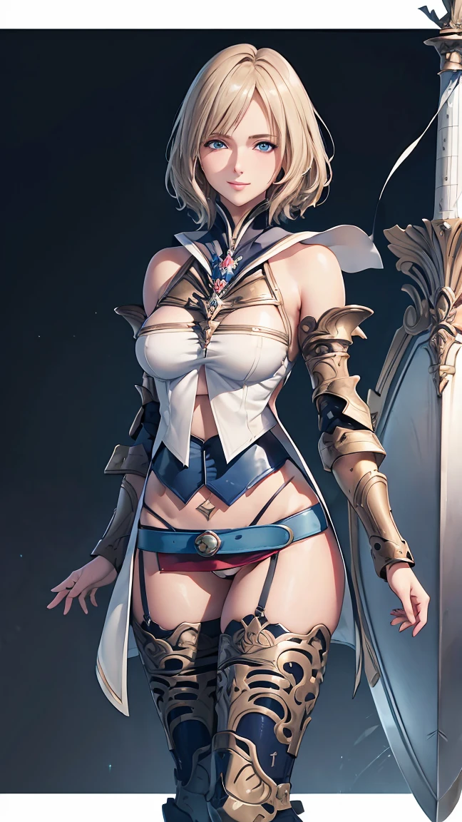 Browsing Caution,Sensual, Long blonde hair, Thick thighs, 8k, 4K, Highest quality, (High resolution:1.6), Cute anime face, Noise Reduction,Flaxen Hair、 (Sparkling Blue Eyes, A kind smile:1.3, Kind eyes:1.3)、Young Face, Anime Eyes, Asheria、(Sword in right hand:1.5)、(Equipped with a shield on the left arm:1.5)、(SFW Giant:1.9)、Large areola, Puffy nipples:1.3, tight, skinny, Long tights、Knee-high boots、(garter belt:1.5)、Beautiful Hands、Beautiful fingers、(High cut thong:1.5), Ashelia
short hair
Ashelia, short hair, AsheliaOutfit, miniskirt, thighhighs, jewelry, oda non,