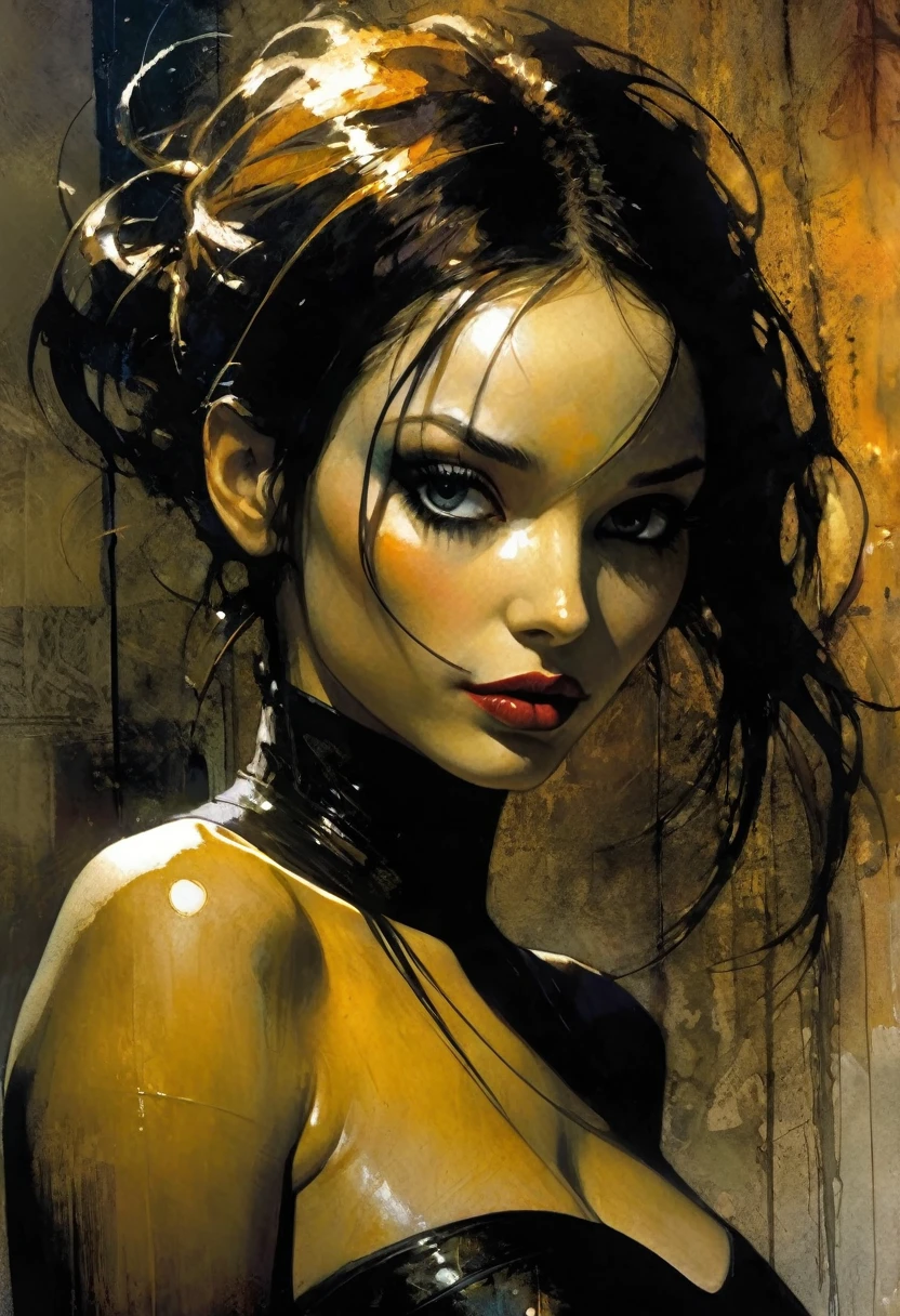 eroticism, sexy, black and white image, between shadows, oil painting, dramatic lighting, dramatic contrast, chiaroscuro, detailed face, sensual expression, elegant pose, female figure, mysterious, moody, cinematic, dark romantic, Bill Sienkiewicz inspired, dark atmosphere, powerful composition, dramatic shadows, high quality, photorealistic, masterpiece (best quality,4k,8k,highres,masterpiece:1.2),ultra-detailed,(realistic,photorealistic,photo-realistic:1.37),intricate details,vivid colors,sharp focus,professional,Dave McKean artwork, oil touch of surrealism,oil painting style,portrait,woman,beautiful detailed eyes,beautiful detailed lips,dreamlike atmosphere,shadow play,soft lighting,playful pose,minimalist room,dark hues,ethereal background,fantasy elements,texture,layered composition.
