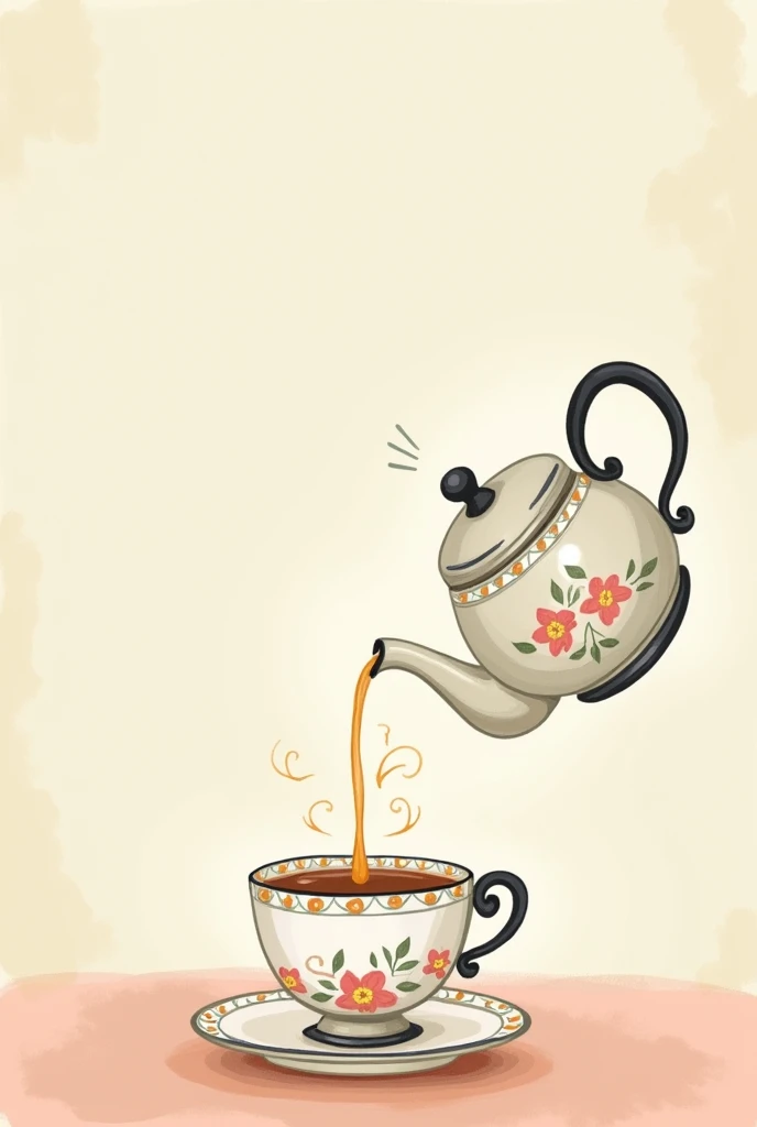 Clipart of whimsical teapot pouring tea in delicate tea cup