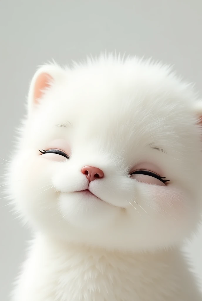 Make a white furry with eyes close up