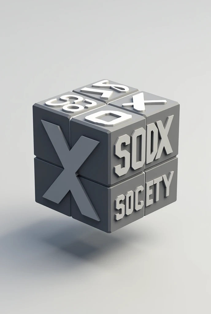 Genera un cubo de Minecraft and pon el letras grandes "SCDX" and "X SOCIETY" in small letters as a miniature 