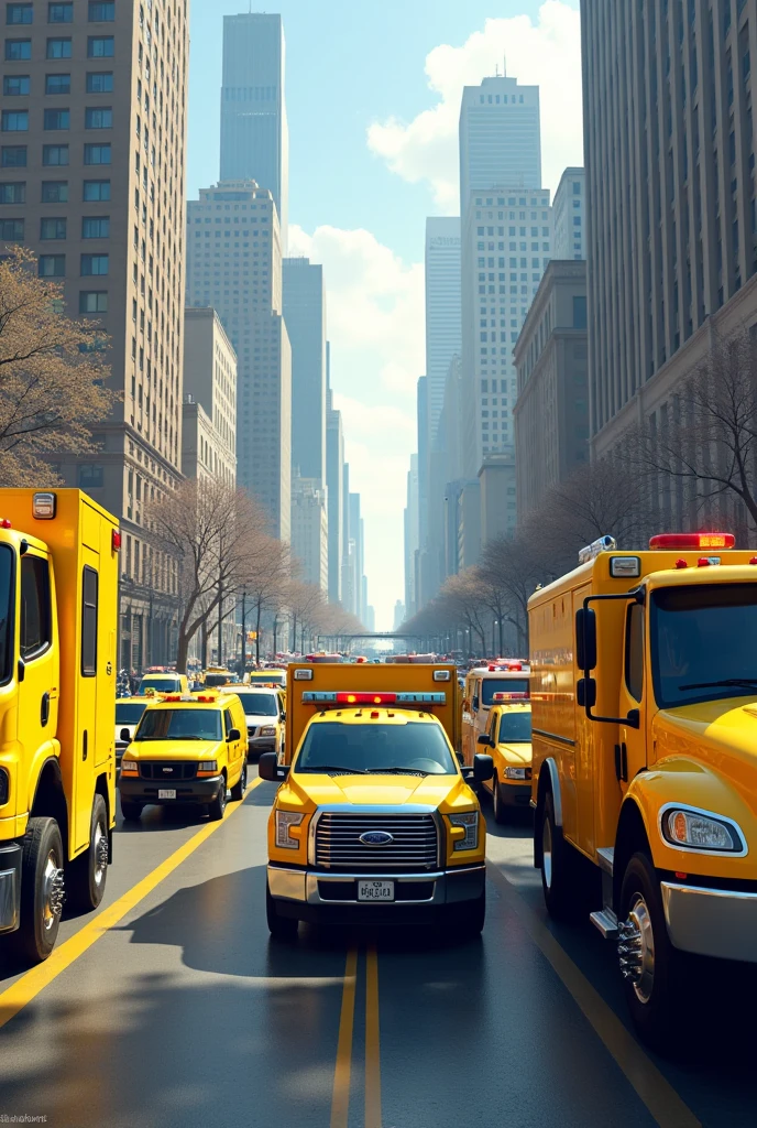 Create for me a realistic image with different yellow service vehicles