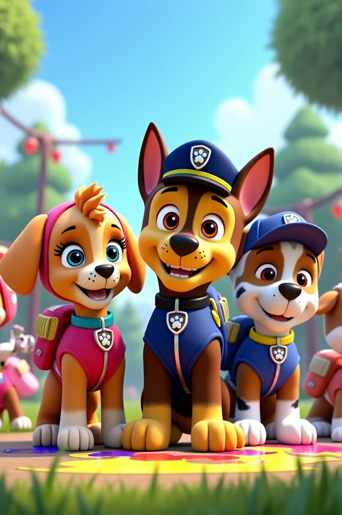 Paw patrol holding a paintbrush