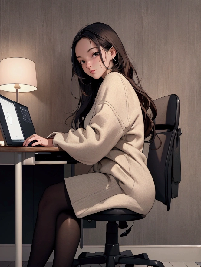 (Masterpiece, highest quality, illustration, fine details), ((highly detailed CG Unity 8k wallpaper, high resolution)), high saturation, low brightness, concept art, ((no people)), (modern and stylish decor), (cute and beautifully decorated room), (sleek desk), (laptop), (ergonomic desk chair), (girl studying in the style of *Kimi ni Todoke*), night, (warm ambient lighting), architectural, indoor, cozy yet modern atmosphere, (minimalist design elements), (soft textures).