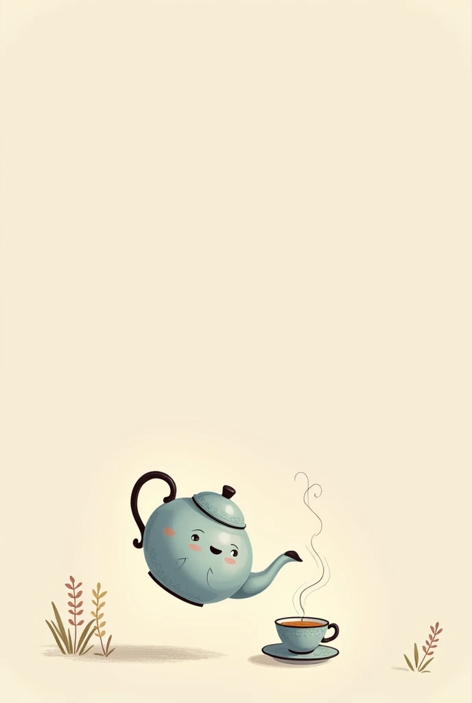 Clipart of whimsical teapot pouring tea in delicate tea cup with steam