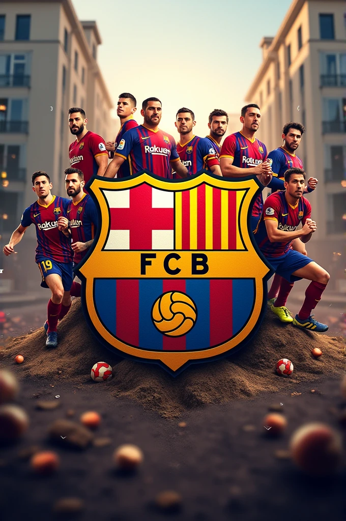Barcelona symbol with team players for photo.from a fan club profile