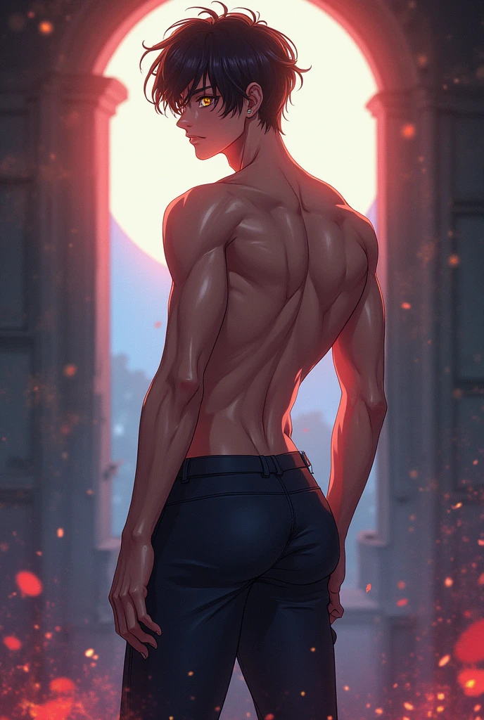 autumn maples，Teenage uncensored，Handsome，White，Right side of the face，Holding an autumn maple，quadratic element，solo person，15year old，male people，Getaway，comfortable，rays of sunshine，cheerful，musculature，bareness