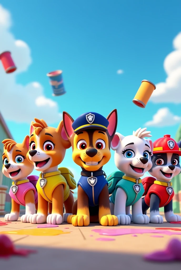 Paw patrol holding paint cans