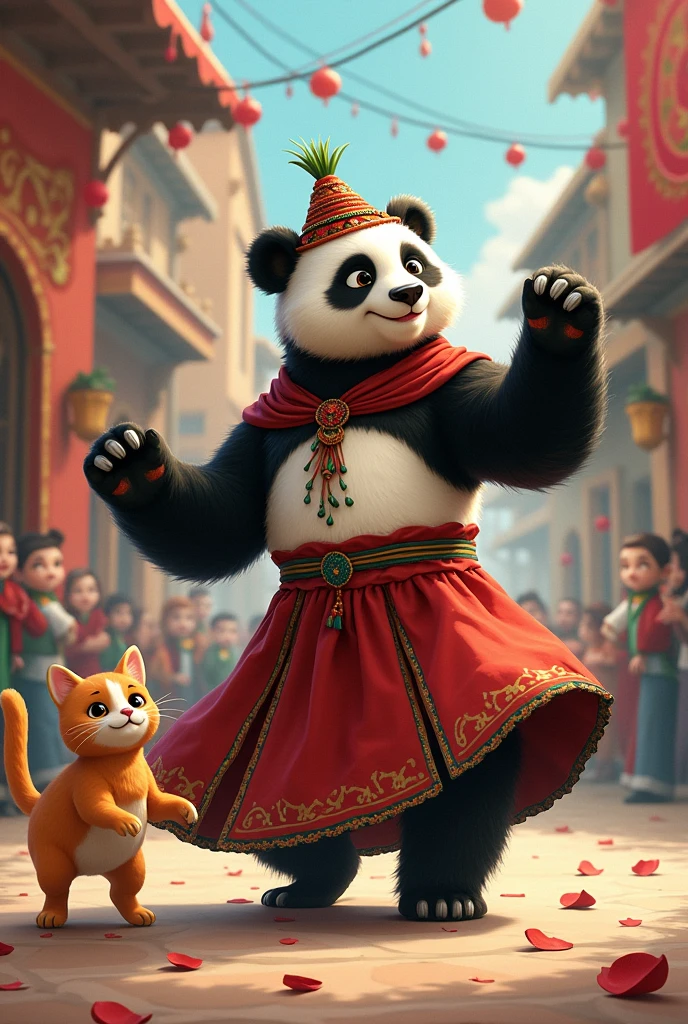 Zeybek oynayan damat erkek panda ve gelinlikle dişi kedi çizebilir misin 