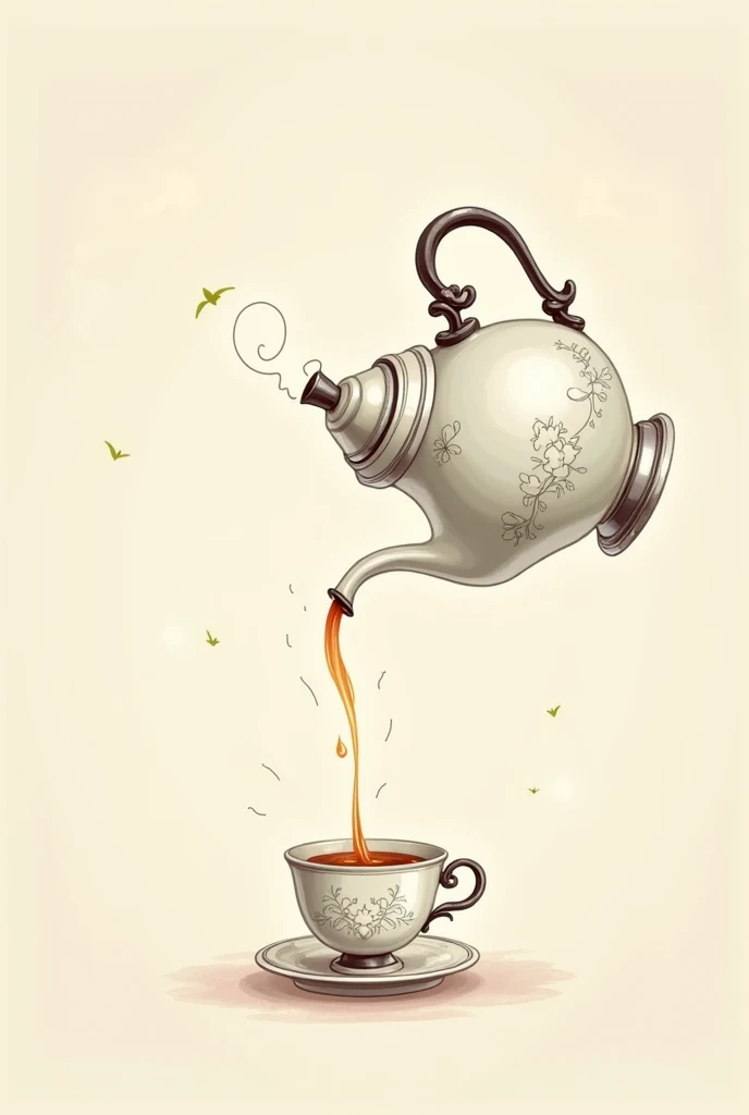 Clipart of fancy teapot pouring tea in delicate tea cup with steam
