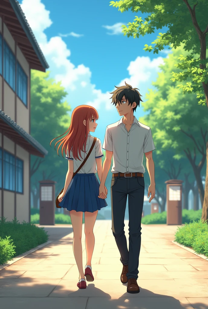 Introverted male students and extroverted female students dating in the school anime