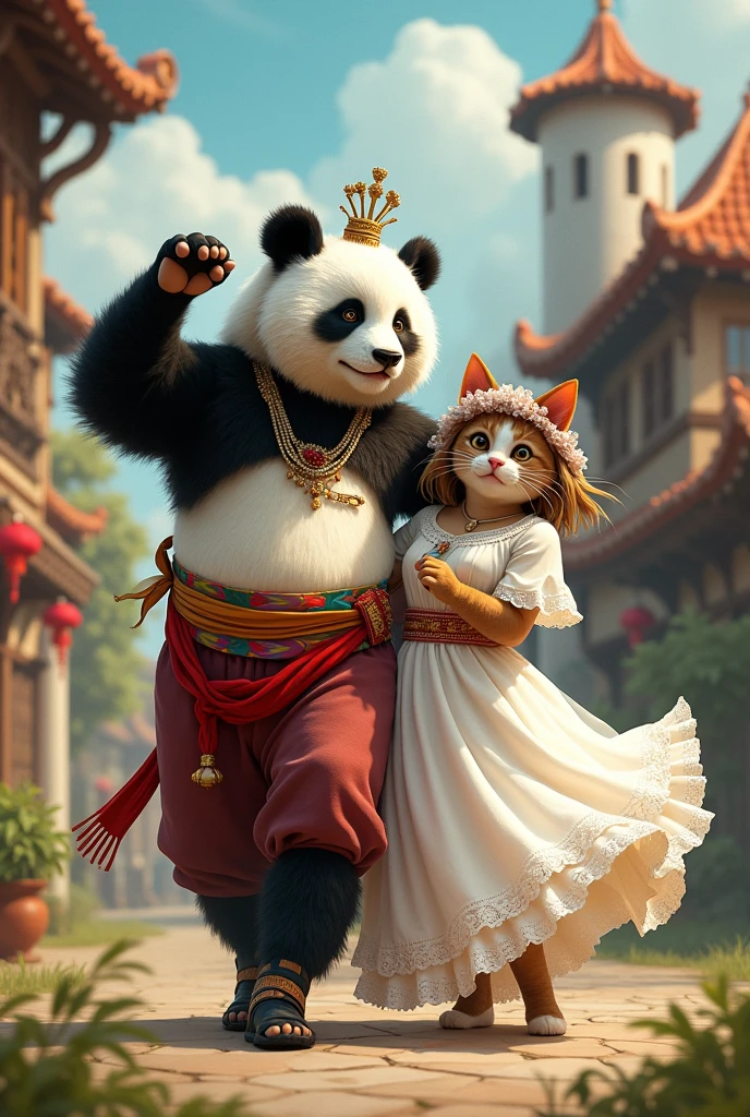 Zeybek oynayan damat erkek panda ve gelinlikle dişi kedi çizebilir misin