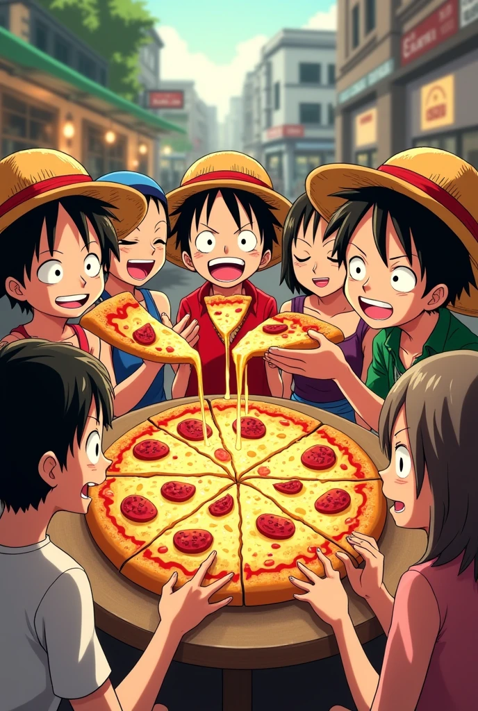 One piece characters eating pizza