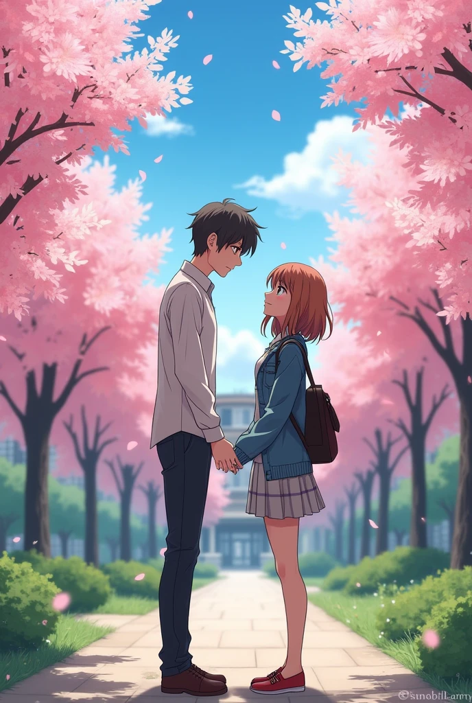 Introverted male students and extroverted female students dating in the school anime