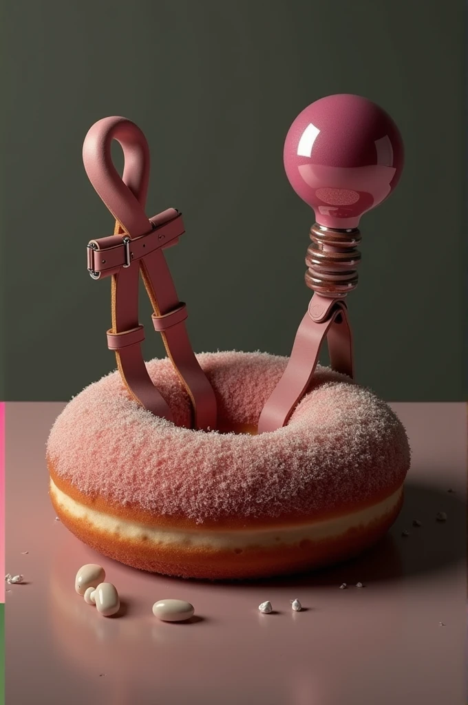 Still life with a strap-on and a hairy donut