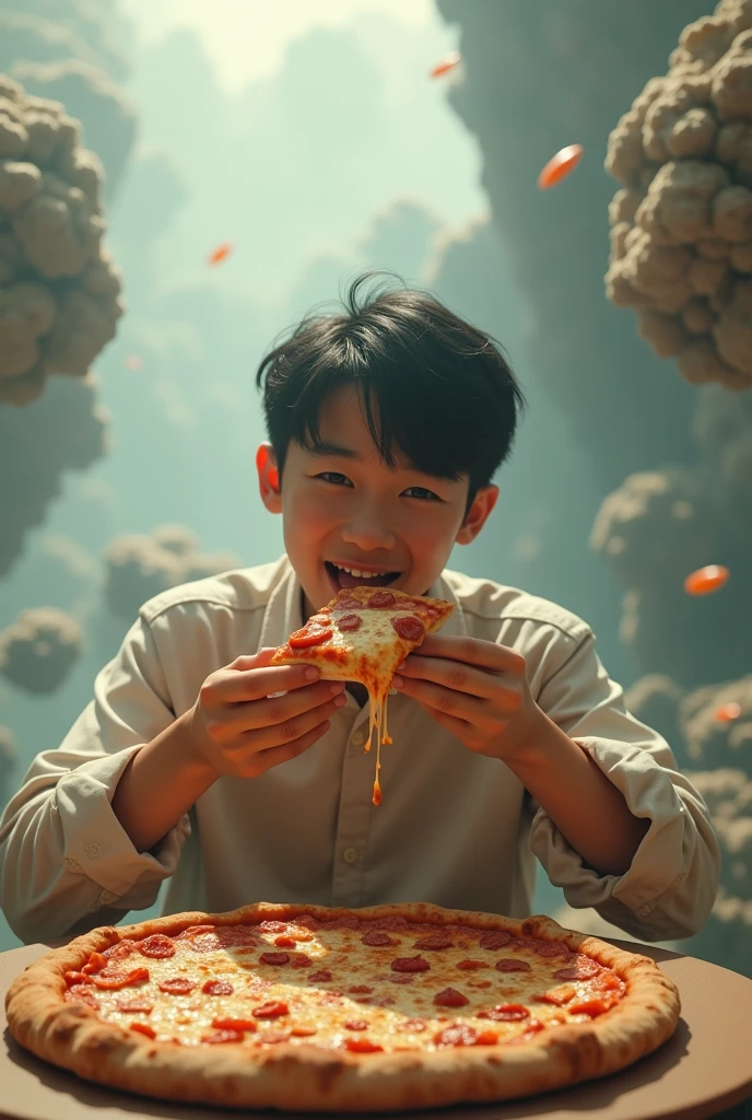 Daniel park of appearances eating pizza