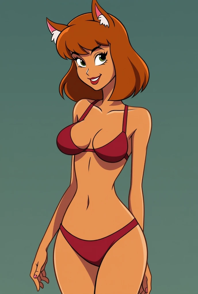 (vilma from scobby doo), standing in front of the mirror in her room, braless and in orange thong, beautiful breasts, (Vilma dinkley real action)