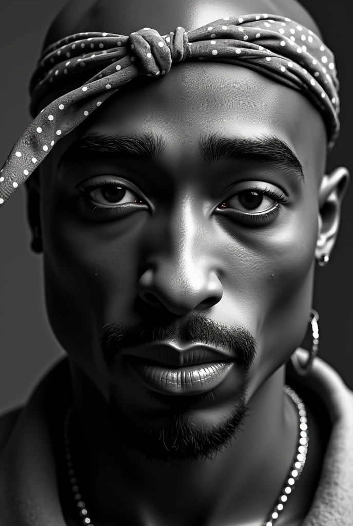 (photorealism:1.2), (((Tupac Shakur))), bald head, 25 years old, extremely accurate features, performing in a concert, black and white images, extremely detailed facial features, ((looks exactly like 2Pac))
Create a high-resolution close-up image of Tupac Shakur's face. Pay attention to his skin texture, facial structure, and recognizable features such as his eyebrows, nose, and lips. The image should be highly detailed and accurate, resembling a real-life photo.
Generate a photorealistic portrait of Tupac Shakur. Ensure the image captures his distinctive features, including his iconic tattoos, bandana, nose piercing, and expressive eyes. The image should have extremely high detail and accuracy, making it look like a real photograph.