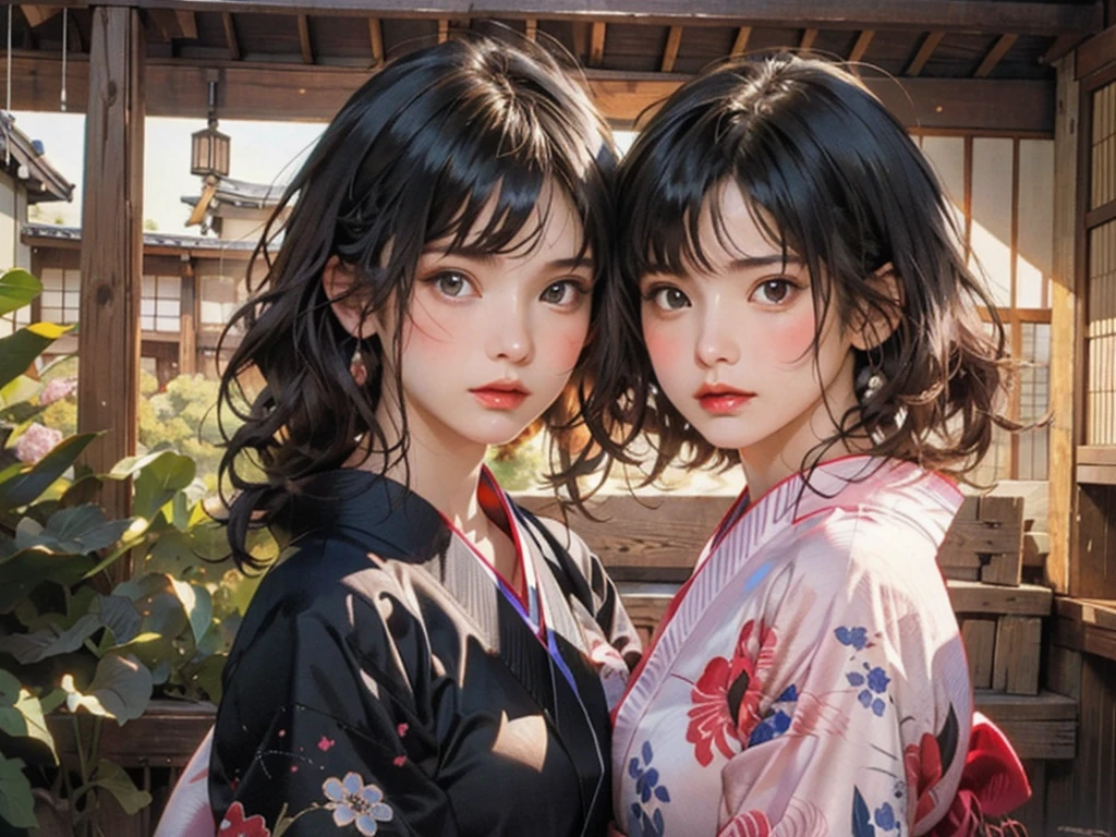 (highest quality、8k、32k、masterpiece)、(masterpiece, up to date,Exceptional:1.2), Anime, One girl,Front hair,black_hair, Beautiful 8k eyes,Looking_in_Audience,One person in,Are standing,((Very beautiful woman, Fuller lips, Japanese pintern kimono))、((Colorful Japanese kimono)))、(((Medium Shot)))、Blunt bung、(High resolution)、Very beautiful face and eyes、1 girl 、Round and small face、Narrow waist、delicine body、(highest quality high detail Rich skin details)、(highest quality、8k、Oil paints:1.2)、Very detailed、(Realistic、Realistic:1.37)、Bright colors、(((blackhair)))、(((longhair)))、(((cowboy pictures)))、((( Inside an old Japanese house)))、(masterpiece, highest quality, highest quality, Official Art, beautifully、aesthetic:1.2), (One girl), Very detailedな,(Fractal Art:1.3),colorful,Most detailed,Sengoku period(High resolution)、Very beautiful face and eyes、1 girl 、Round and small face、Tight waist、Delicine body、(highest quality high detail Rich skin details)、(highest quality、8k、Oil paints:1.2)、(Realistic、Realistic:1.37)、Greg Rutkowski Written by Alphonse Mucha Ropp, sun lips