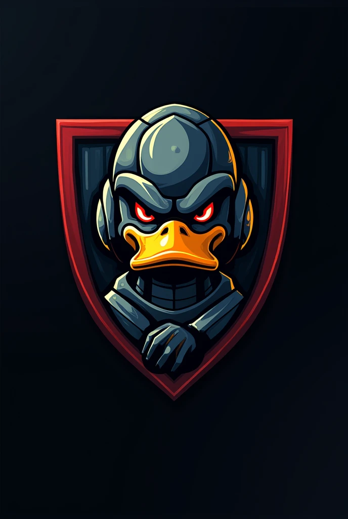 Logo of a duck inside a shield with a car helmet and anger with a black background and below written: Duck automotive aesthetics