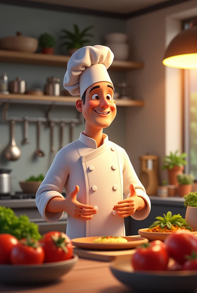 Animated 55 year old male chef without hair