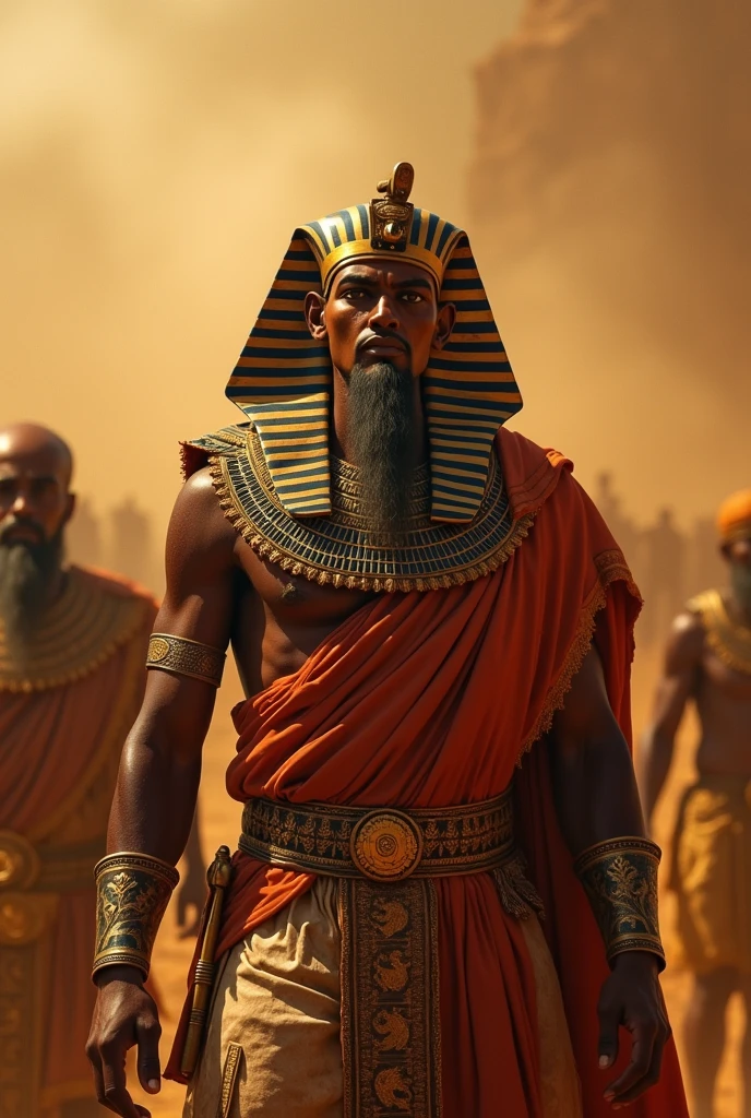 Create an image of Pharaoh refusing to free the slaves of Egypt