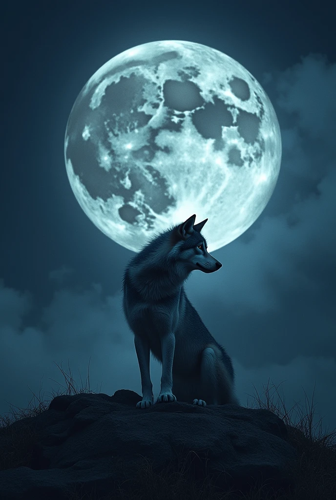 A wolf and moon