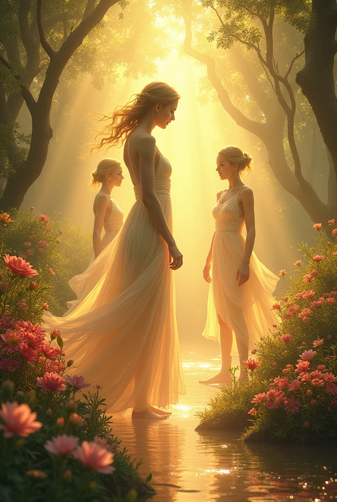 This world is covered with the scent of flowers, heavenly music and treasures, yellow light

