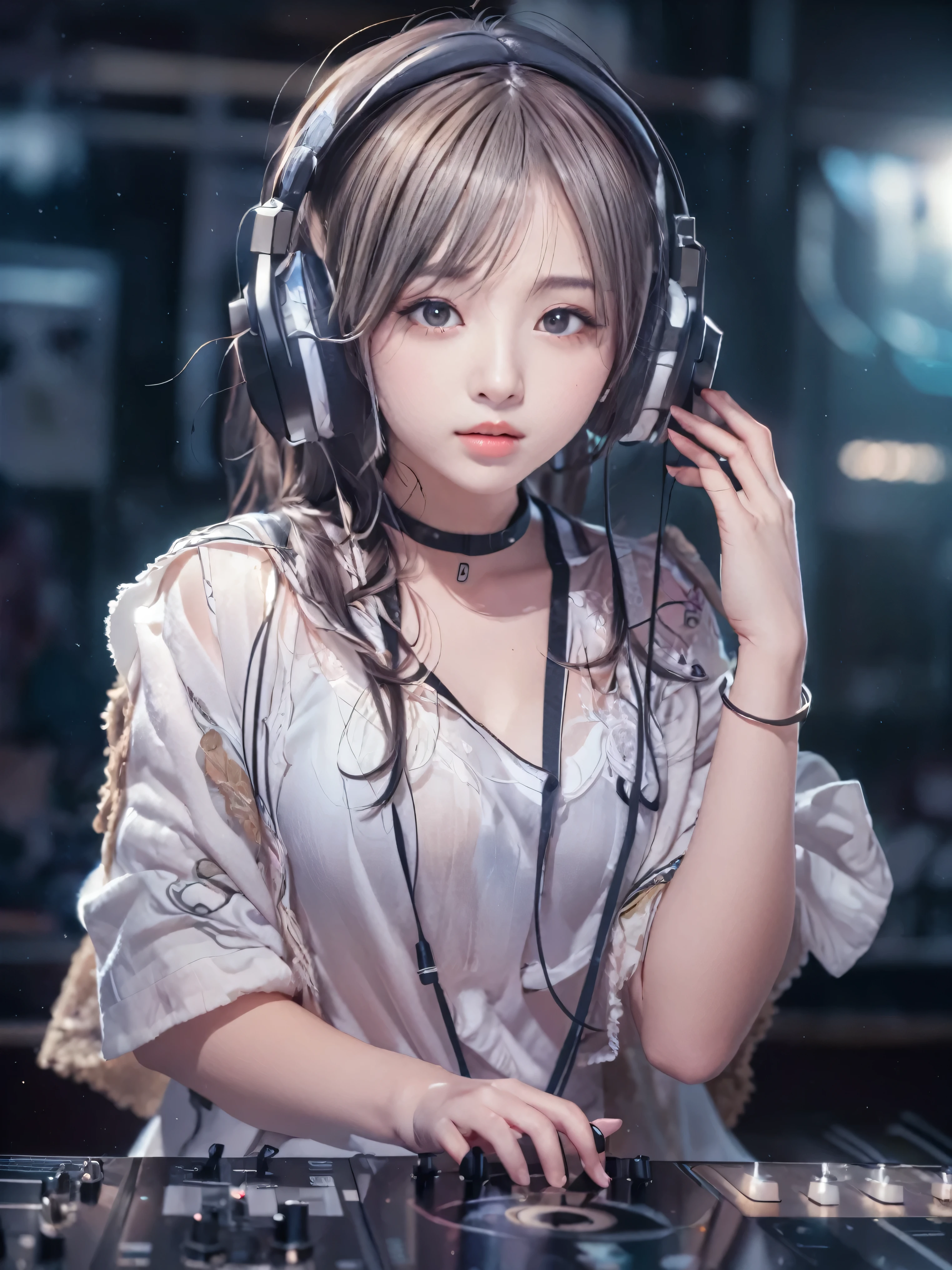 arafed asian woman in a white dress With headphones on, With headphones, anime. Soft lighting, artwork in the style of Gwaiz, anime style 4 k, Cinematic. Ren Jun, attractive anime girl, beautiful anime girl, Gwaiz, Trending on cgstation, anime girl, Lostrun 8k, Trending on cgstation, seductive anime girl