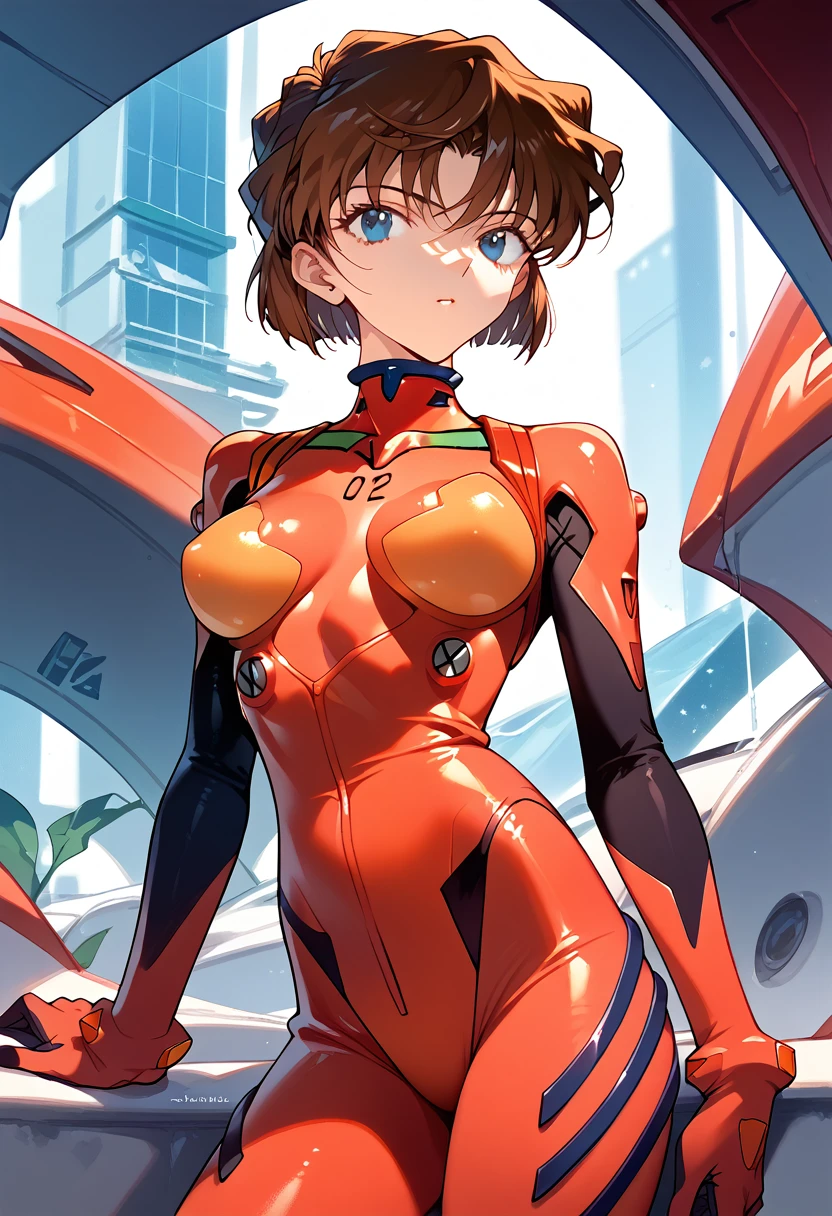 (Detective Conan,ai haibara)
(17-year-old female,Slender figure,Beautiful breasts,Brown Hair,short hair)
(Evangelion Unit 0 pilot suit)